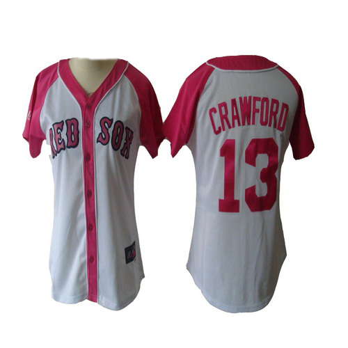 AL East Majestic Fashion Boston Red Sox Carl Crawford Womens 13 Pink Splash MLB Jersey